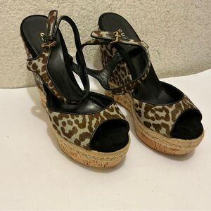 Gucci Brown Leopard Wedge Sandals